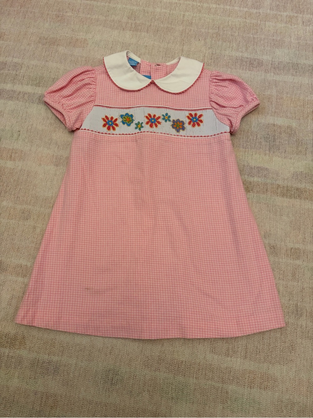 Pink Smocked Floral Panel Peter Pan Collar Dress for Kids